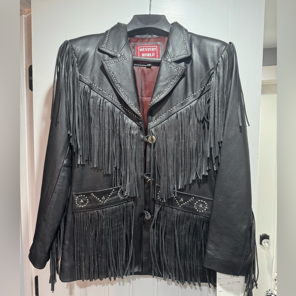 Black Leather Fringe Jacket